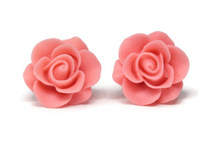 Large Single Bloom Studs in Matte Coral Rose