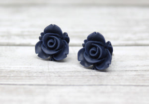 Large Bloom Studs in Matte Navy Blue