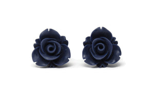 Large Bloom Studs in Matte Navy Blue