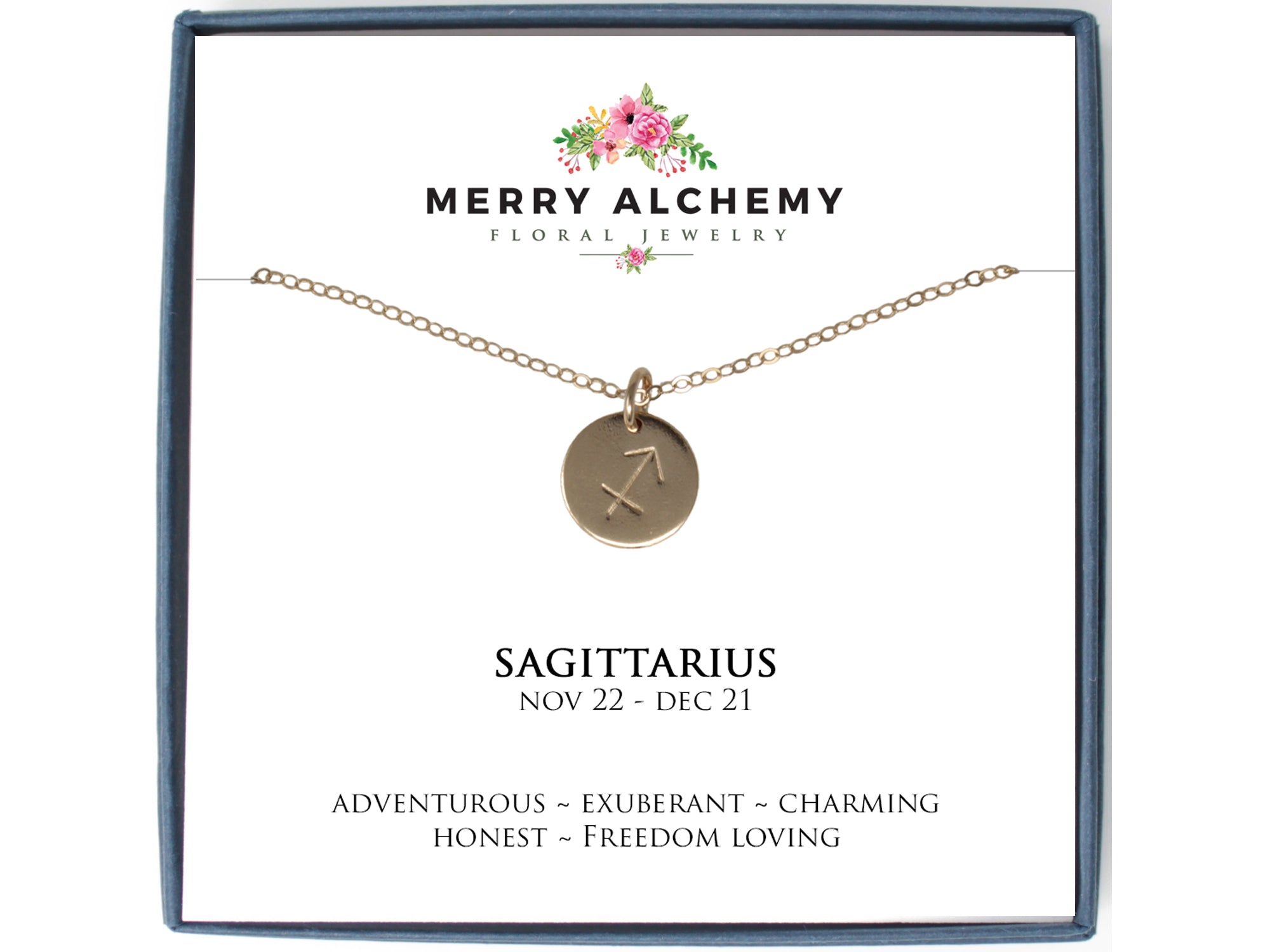 Sagittarius Zodiac Necklace in Gold Fill