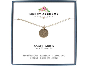 Sagittarius Zodiac Necklace in Gold Fill