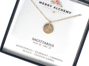 Sagittarius Zodiac Necklace in Gold Fill