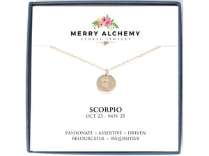 Scorpio Zodiac Necklace in Gold Fill