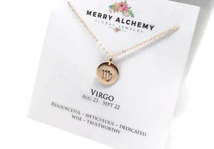 Virgo Zodiac Necklace in Gold Fill