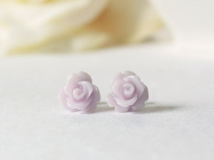 Single Bloom Rose Stud Earrings in Frosted Purple