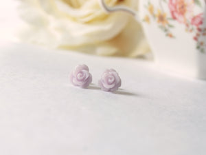 Single Bloom Rose Stud Earrings in Pale Thistle