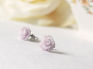 Single Bloom Rose Stud Earrings in Pale Thistle