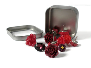 Red Flower Push Pin Set