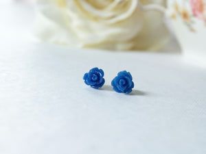 Single Bloom Rose Stud Earrings in Royal Blue