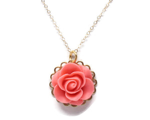 Single Blooms Necklace 20" in Matte Living Coral Rose