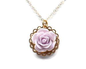 Single Blooms Necklace 20" in Pale Purple Rose