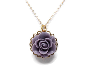 Single Blooms Necklace 20" in Matte Eggplant Rose