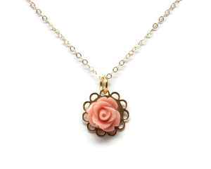 Tiny Petals Layering Necklace 18" ~ Salmon Pink Rose