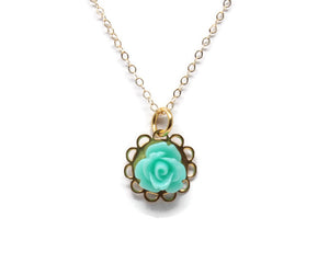 16" Tiny Petals Layering Necklace in Glossy Sea Foam Rose