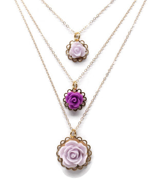 Tiny Petals Layering Necklace 18" ~ Byzantium Purple Rose