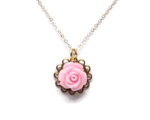 Tiny Petals Layering Necklace 18" ~ Baby Pink Rose