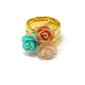 Tiny Petals Stacking Ring ~ Salmon Pink Rose