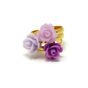 Tiny Petals Stacking Ring ~ Sky Blue Rose