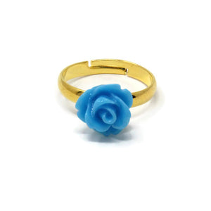 Tiny Petals Stacking Ring ~ Sky Blue Rose