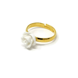 Tiny Petals Stacking Ring ~ White Rose