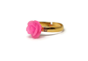 Tiny Petals Stacking Ring ~ Frosted Hot Pink Rose