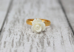 Tiny Petals Stacking Ring ~ White Rose