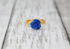 Tiny Petals Stacking Ring ~ Royal Blue Rose