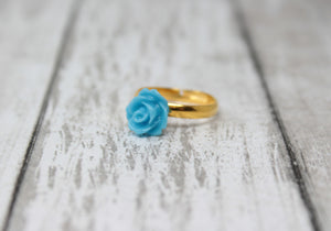 Tiny Petals Stacking Ring ~ Sky Blue Rose