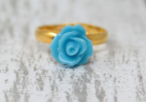 Tiny Petals Stacking Ring ~ Sky Blue Rose