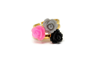 Tiny Petals Stacking Ring ~ Black Rose