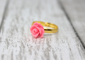 Tiny Petals Stacking Ring ~ Strawberry Pink Rose