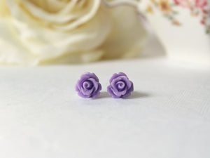 Single Bloom Rose Stud Earrings in Violet