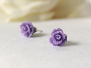 Single Bloom Rose Stud Earrings in Violet