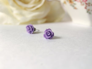 Single Bloom Rose Stud Earrings in Violet