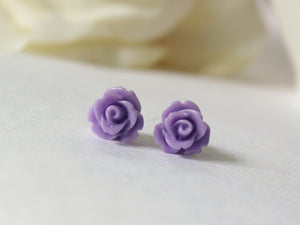 Single Bloom Rose Stud Earrings in Violet