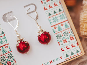 14mm Red Christmas Ball Earrings