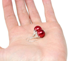 Red Christmas Ball Earrings 12mm