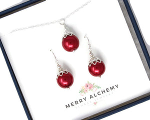 12mm Red Christmas Ball Necklace & Earring Set