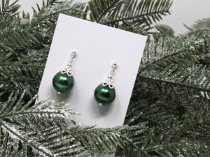 Green Christmas Ball Earrings 12mm