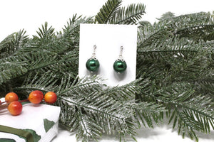 Green Christmas Ball Earrings 12mm