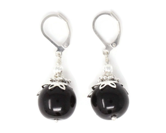 14mm Black Christmas Ball Earrings