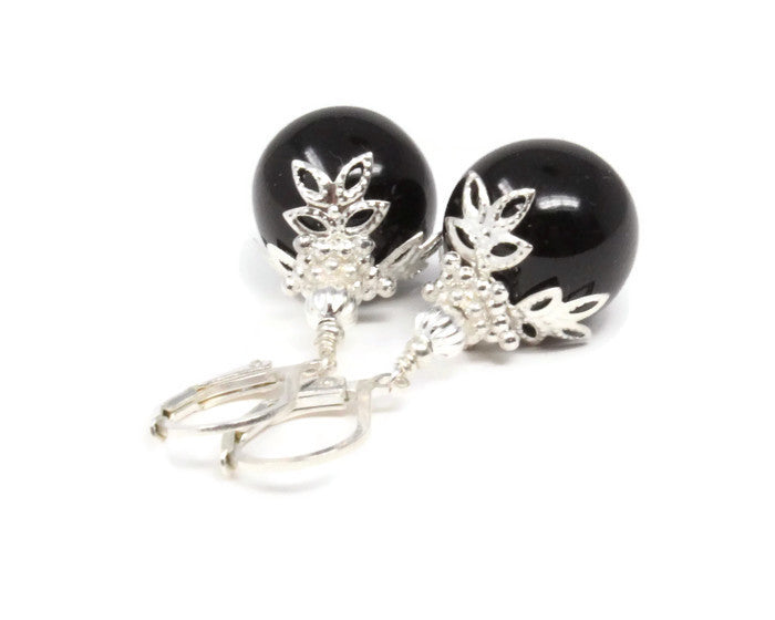 14mm Black Christmas Ball Earrings