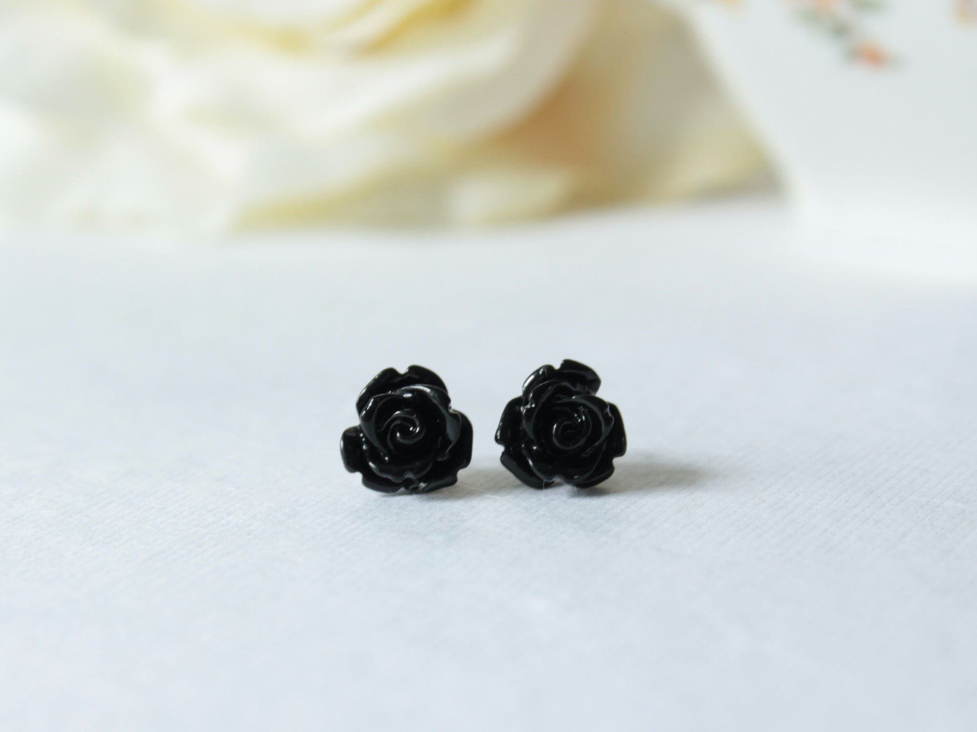 Single Blooms Rose Stud Earrings in Black