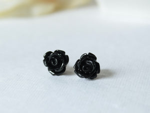 Single Blooms Rose Stud Earrings in Black