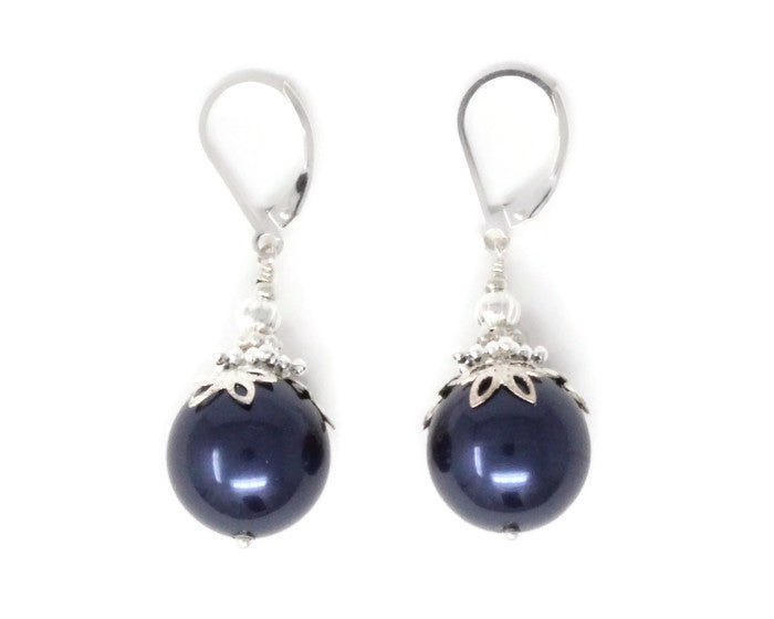 14mm Navy Blue Christmas Ball Earrings
