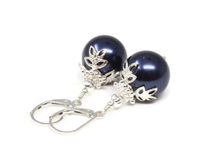 14mm Navy Blue Christmas Ball Earrings
