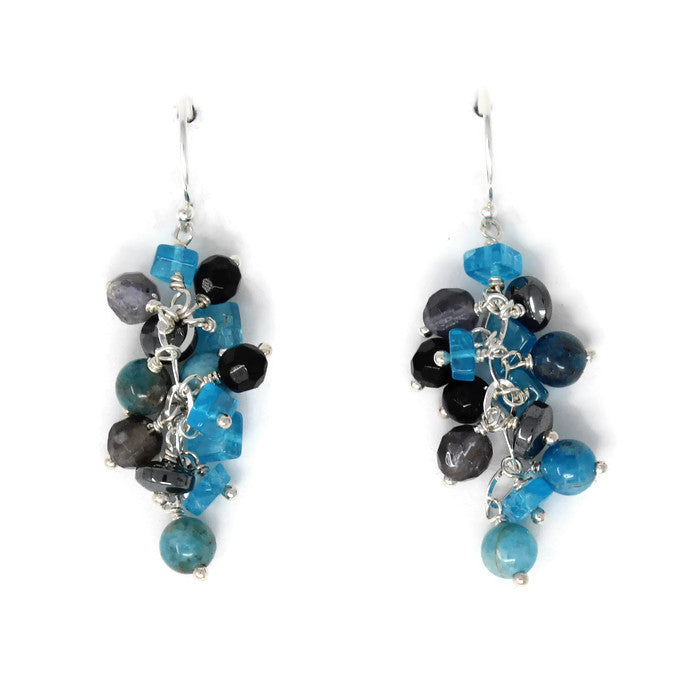 cascade earrings sterling silver onyx apatite iolite earrings