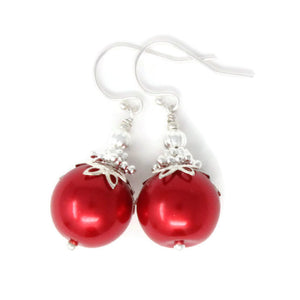 14mm Christmas Red Christmas Ball Earrings