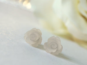 Single Bloom Rose Stud Earrings in Frosted Clear Pink