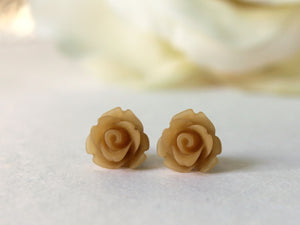Single Bloom Rose Stud Earrings in Frosted Latte